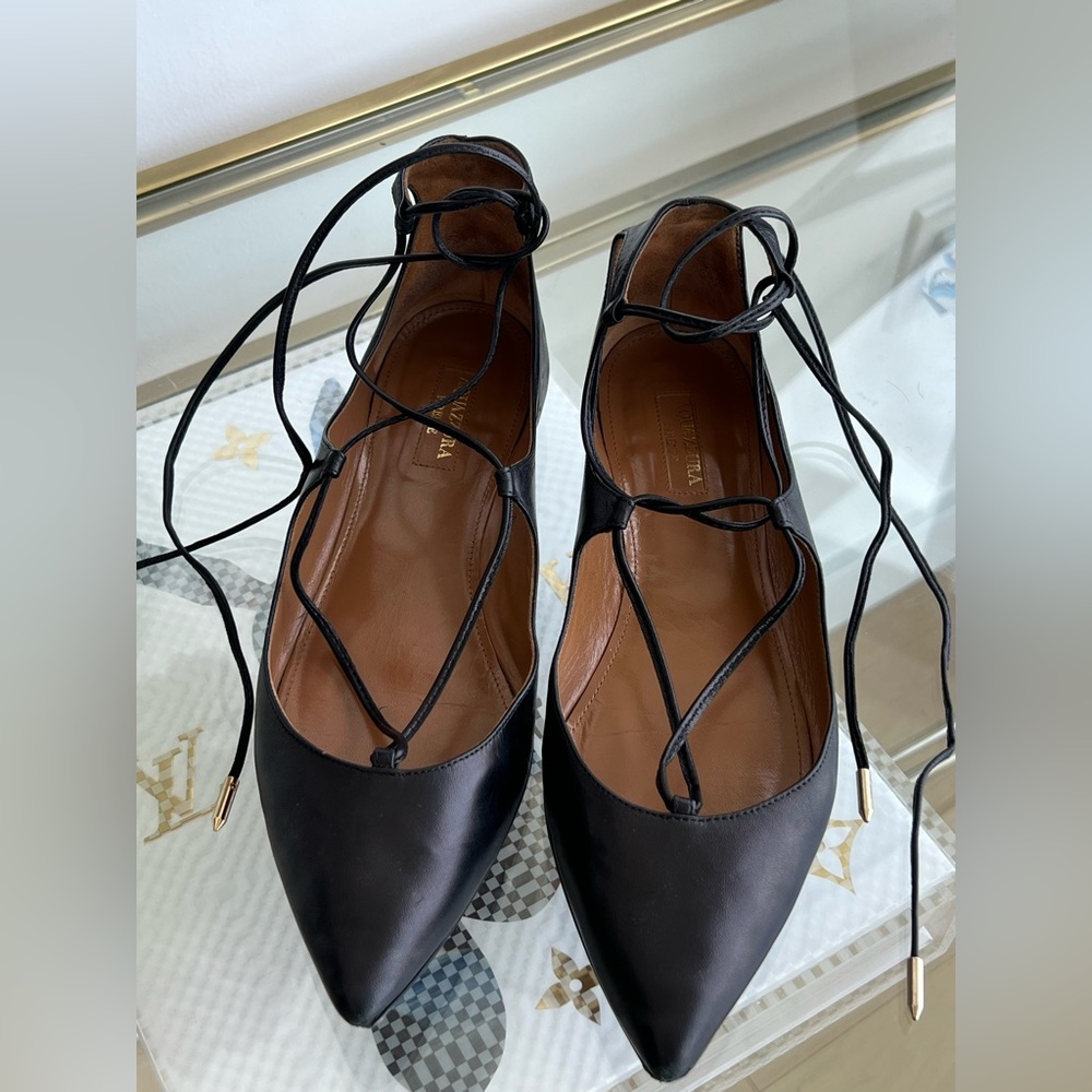 Aquazzura Black Napa Christy Flat size 38